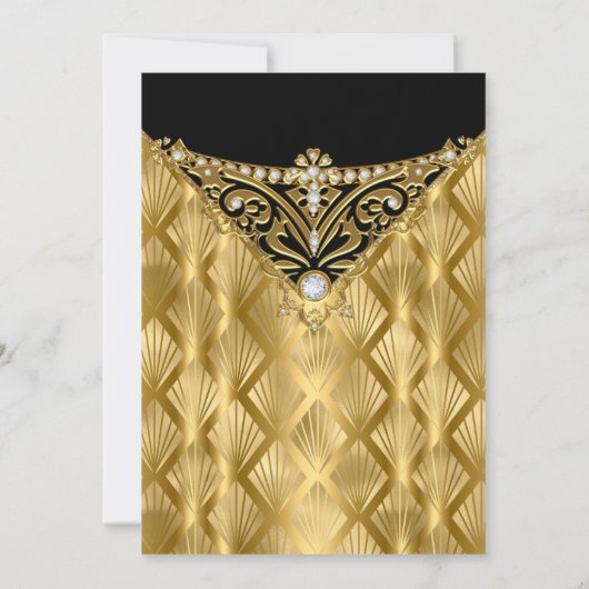 エレガントバースデーパーティーブラック金ゴールドフェイクダイヤモンド 招待状 (裏面)