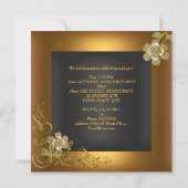 エレガントバースデーパーティーブラック金ゴールドフラワー 招待状 (裏面)