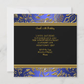 エレガントバースデーパーティーブルーブラック金ゴールドダマスク 招待状 (裏面)