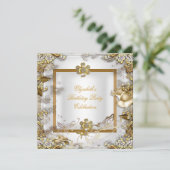 エレガントバースデーパーティーホワイト金ゴールドダイヤモンド 招待状 (スタンド正面)