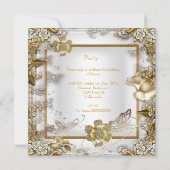 エレガントバースデーパーティーホワイト金ゴールドダイヤモンド 招待状 (裏面)