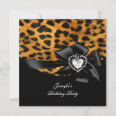 エレガントバースデーパーティーレオパードブラックダイヤモンド 招待状 (正面)