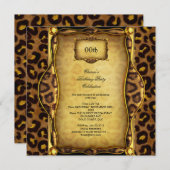 エレガントバースデーパーティーレオパード金ゴールドブラック 招待状 (正面/裏面)