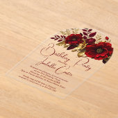 エレガントバースデーパーティーレッド金ゴールド花 アクリル招待状 (レイダウン)