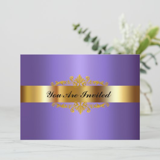エレガントバースデーパーティー招待状金ゴールドパープル 招待状 (スタンド正面)
