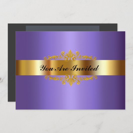 エレガントバースデーパーティー招待状金ゴールドパープル 招待状 (正面/裏面)