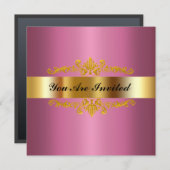 エレガントバースデーパーティー招待状金ゴールドピンク 招待状 (正面/裏面)