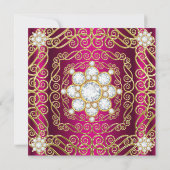 エレガントバースデーパーティー深いピンク金ゴールドダイヤモンドジェム 招待状 (裏面)