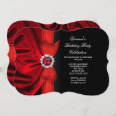 エレガントバースデーパーティー深いレッドシルクブラック3 招待状 (正面/裏面)
