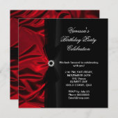 エレガントバースデーパーティー深いレッドシルクブラック 招待状 (正面/裏面)