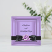 エレガントバースデーパーティー薄紫パープルバラブラック 招待状 (スタンド正面)