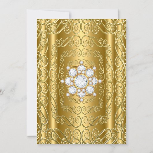 エレガントバースデーパーティー金ゴールドダイヤモンドジェム 招待状 (裏面)
