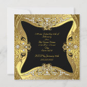 エレガントバースデーパーティー金ゴールドブラックダイヤモンド 招待状 (裏面)