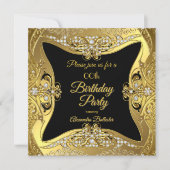 エレガントバースデーパーティー金ゴールドブラックダイヤモンド 招待状 (正面)