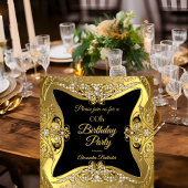 エレガントバースデーパーティー金ゴールドブラックダイヤモンド 招待状