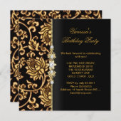 エレガントバースデーパーティー金ゴールドブラックブロケード 招待状 (正面/裏面)