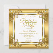 エレガントバースデーパーティ華美金ゴールドダイヤモンドジェム 招待状 (正面)