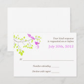 エレガントバーズオンツリーブランチ紫と緑RSVP 出欠カード (正面/裏面)