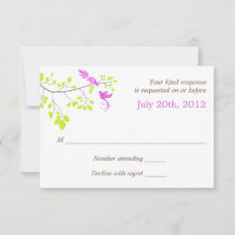 エレガントバーズオンツリーブランチ紫と緑RSVP