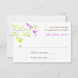 エレガントバーズオンツリーブランチ紫と緑RSVP 出欠カード