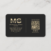 エレガントバーバーモダンショップ理容師ポールブラック金ゴールド 名刺 (裏面)