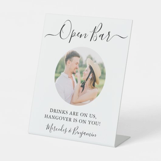 エレガントバーパーソナライズされた写真の結婚開く 台座サイン (正面)