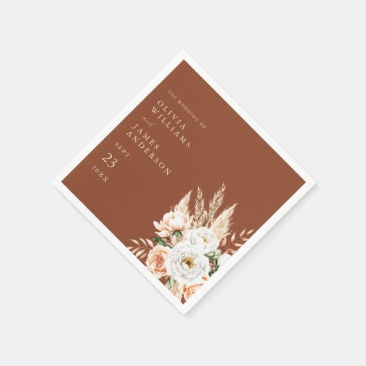 エレガントバーントオレンジテラコッタフローラ結婚ズ スタンダードカクテルナプキン (角)