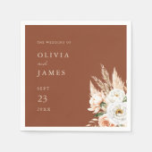 エレガントバーントオレンジテラコッタフローラ結婚ズ スタンダードカクテルナプキン (正面)