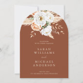 エレガントバーントオレンジテラコッタフローラ結婚ズ 招待状 (正面)