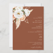 エレガントバーントオレンジテラコッタフローラ結婚ズ 招待状 (正面)