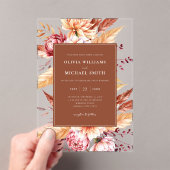 エレガントバーンドオレンジボホシックフローラ結婚ズ アクリル招待状 (インサイチュ (ポータブル))