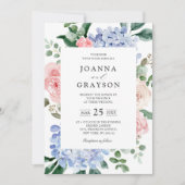 エレガントパウダーブルーピンクアジサイフォーマルズ結婚ス 招待状 (正面)