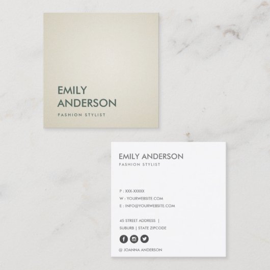 エレガントパシンプルール銀色プロフェッショナル スクエア名刺 (正面/裏面)