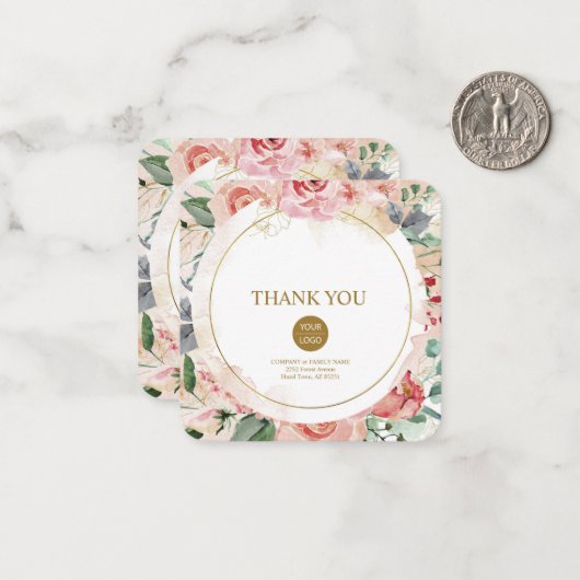 エレガントパステルカスタムフローラバラ「ありがとう」 ノートカード (正面/裏面インサイチュ)