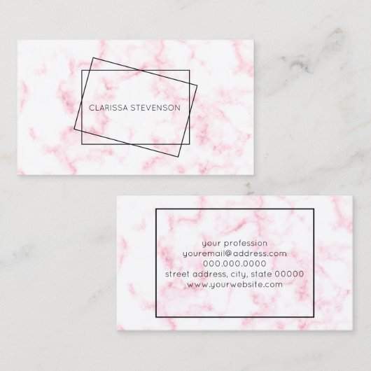 エレガントパモダンステルピンクと白大フェイク理石 名刺 (正面/裏面)