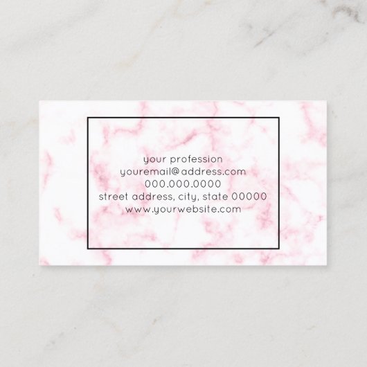 エレガントパモダンステルピンクと白大フェイク理石 名刺 (裏面)