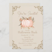 エレガントパンプキンニュートラルトーンハロウィーン 招待状 (正面/裏面)