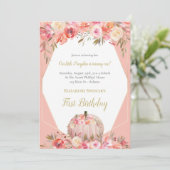 エレガントパンプキンファースト誕生日バラ金ゴールド 招待状 (スタンド正面)