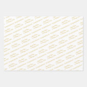 エレガントパーソナライズされたおめでとう白および金属金ゴールド ラッピングペーパーシート (正面3)