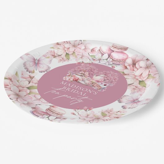 エレガントパーソナライズされたさくらんぼブライダル茶 ペーパープレート (アングル)
