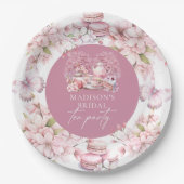 エレガントパーソナライズされたさくらんぼブライダル茶 ペーパープレート (正面)