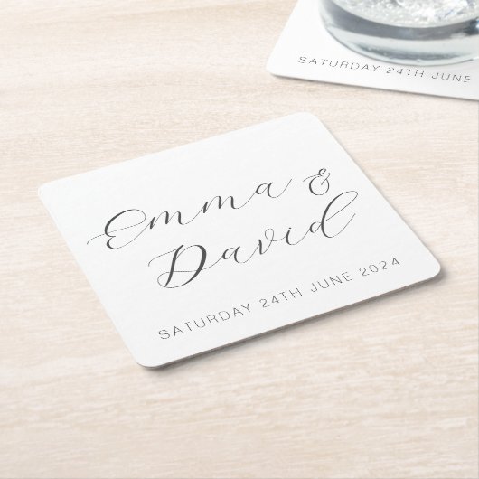 エレガントパーソナライズされたな結婚式 スクエアペーパーコースター (アングル)