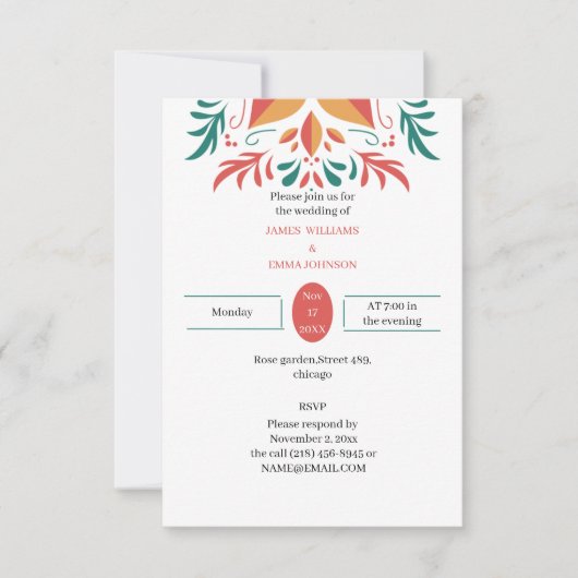 エレガントパーソナライズされたカラフル結婚フローラ 招待状 (正面)