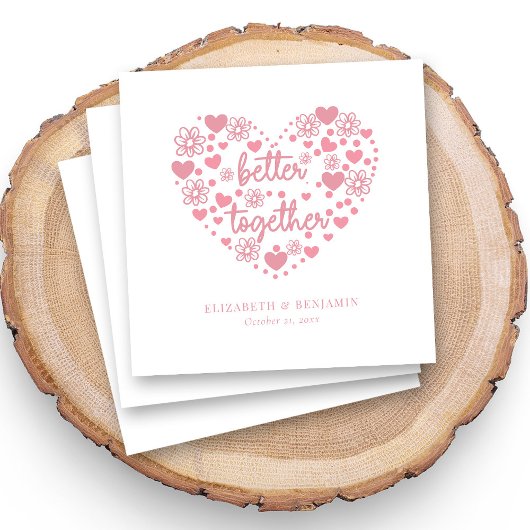 エレガントパーソナライズされたハートと花結婚の スタンダードカクテルナプキン