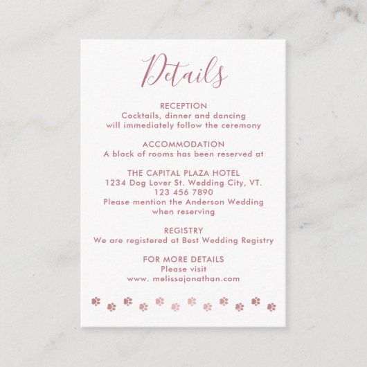 エレガントパーソナライズされたバラ金ゴールドPET結婚詳細 エンクロージャーカード (正面)