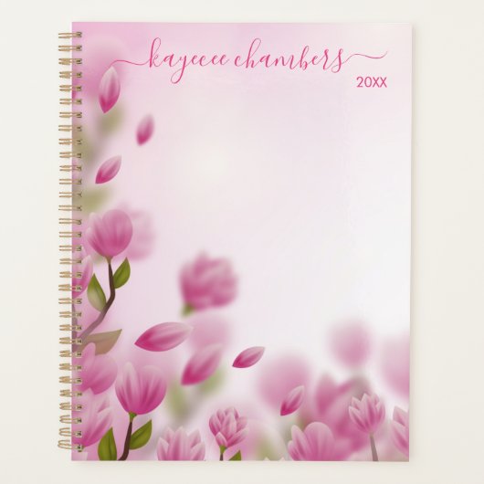 エレガントパーソナライズされたピンクの花カスタム プランナー手帳 (正面)