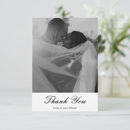 エレガントパーソナライズされたミニマルメッセー結婚ジ サンキューカード (スタンド正面)