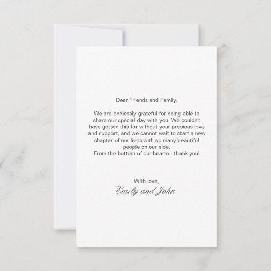 エレガントパーソナライズされたミニマルメッセー結婚ジ サンキューカード (裏面)