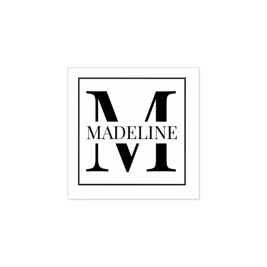 エレガントパーソナライズされたモダンモノグラム白 ラバースタンプ (インプリント)