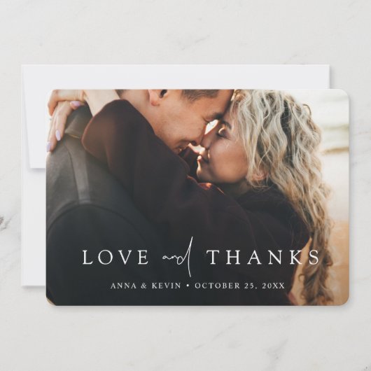 エレガントパーソナライズされたモダン写真結婚の サンキューカード (正面)
